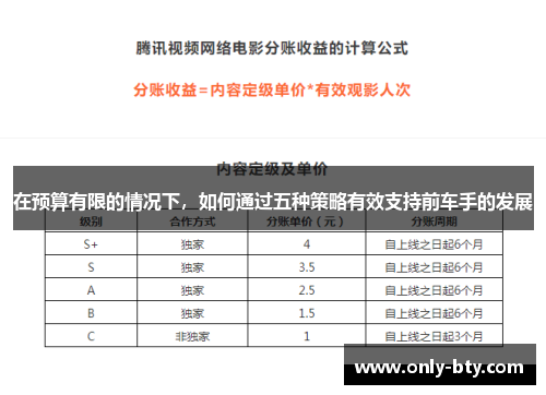 在预算有限的情况下，如何通过五种策略有效支持前车手的发展